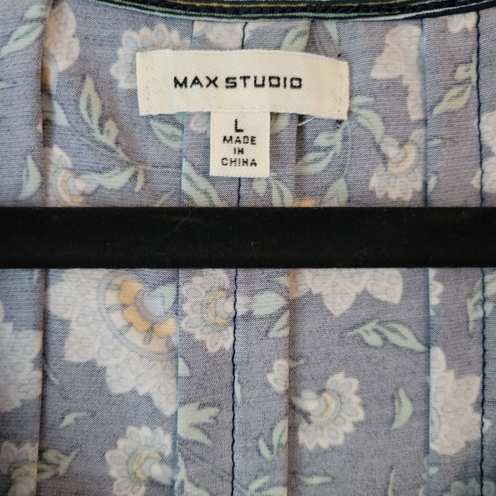 Max Studio navy paisley 3/4 sleeves midi dress no iron! Size large - Picture 4 of 6